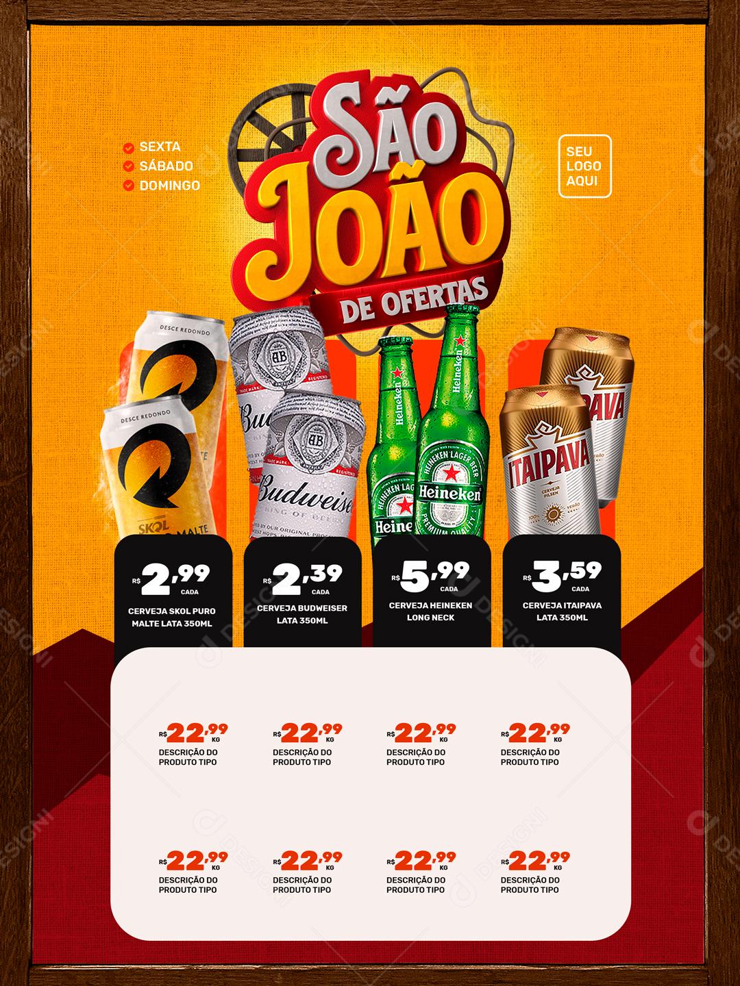 Encarte São João Arraia Promoção Bebidas Bar Bares Distribuidoras Social Media PSD Editável