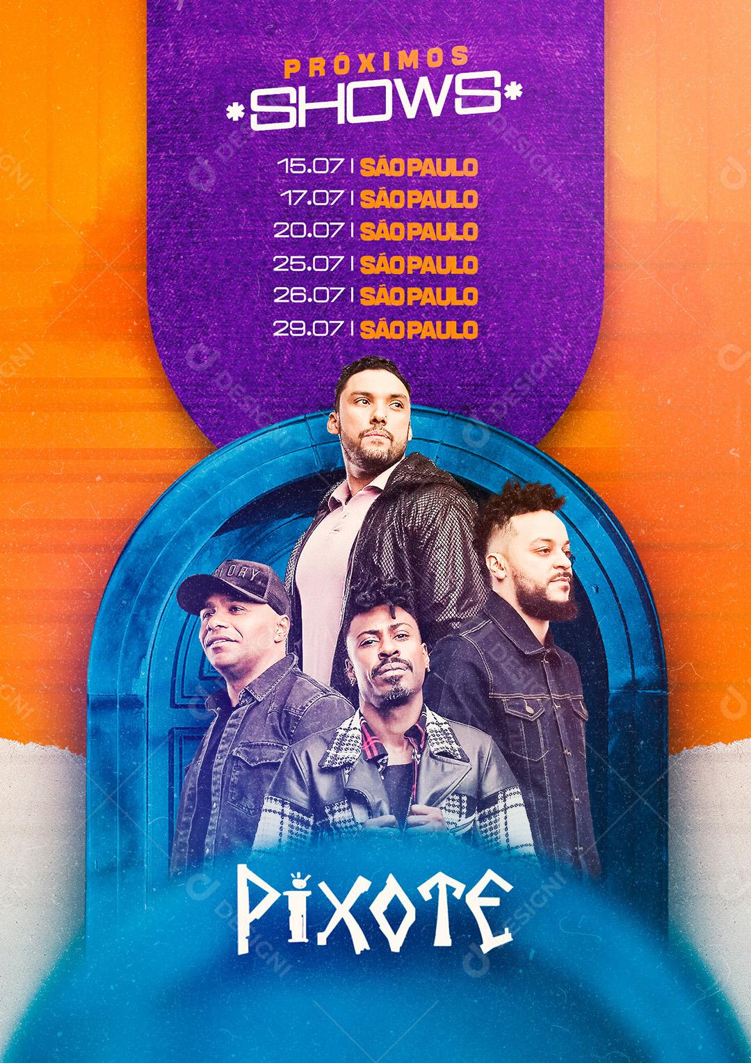 Social Media Próximos Shows Pixote Flyers Social Media PSD Editável