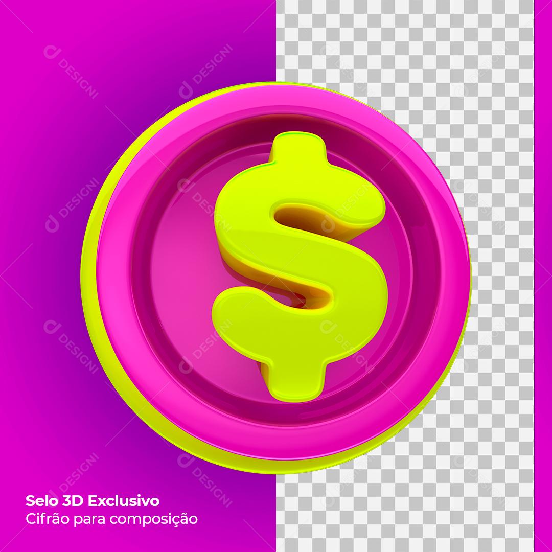 Elemento 3D Cifrão Amarelo e Rosa para Composição PSD