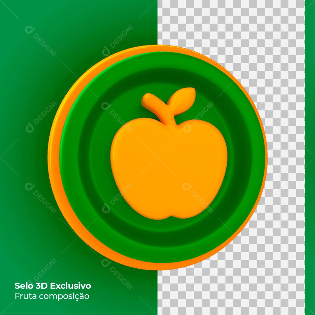 Elemento 3D Maçã Amarelo e Verde para Composição PSD