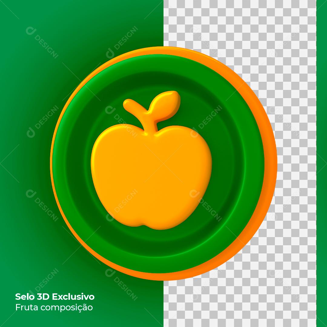 Maçã Amarelo e Verde Elemento 3D para Composição PSD
