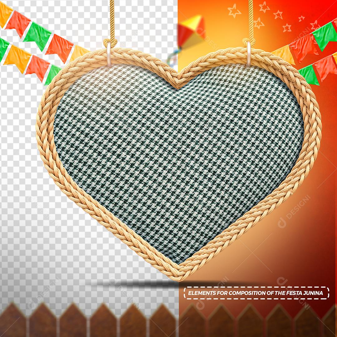 Coração 3D Elemento de Festa Junina para Composição PSD