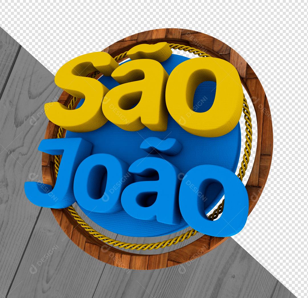 São João Selo 3D Amarelo e Azul Para Composição PSD