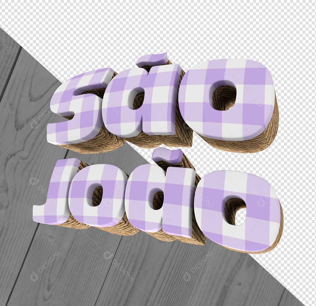 São João Texto 3D Xadrez Roxo Claro Para Composição PSD