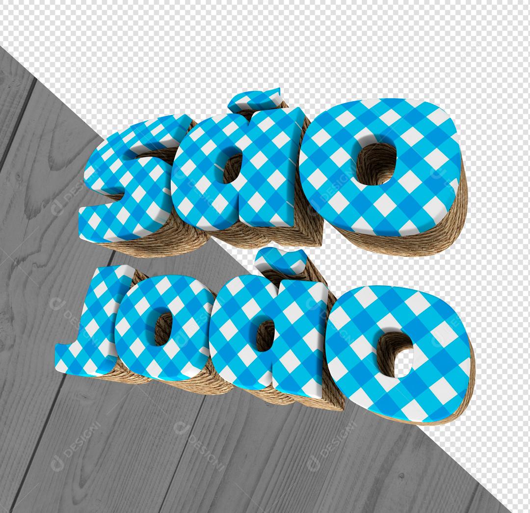 São João Texto 3D Xadrez Azul Claro Para Composição PSD