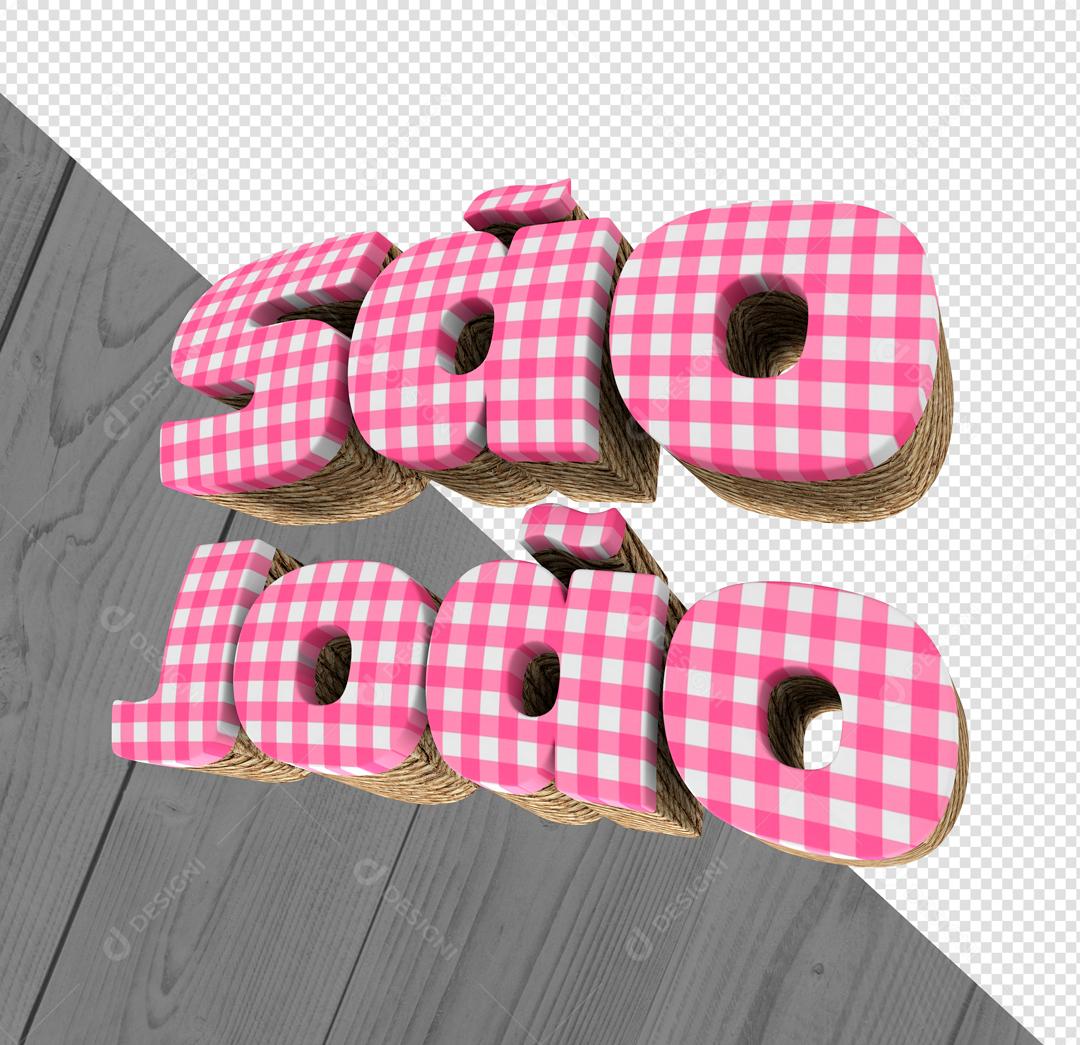 São João Texto 3D Xadrez Vermelho Claro Para Composição PSD