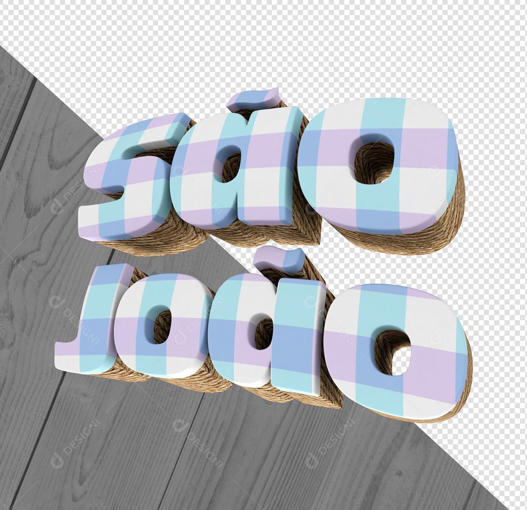 São João Texto 3D Azul Claro Para Composição PSD