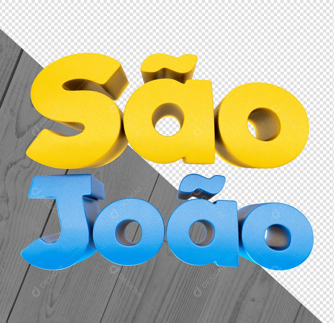 São João Texto 3D Amarelo e Azul Para Composição PSD