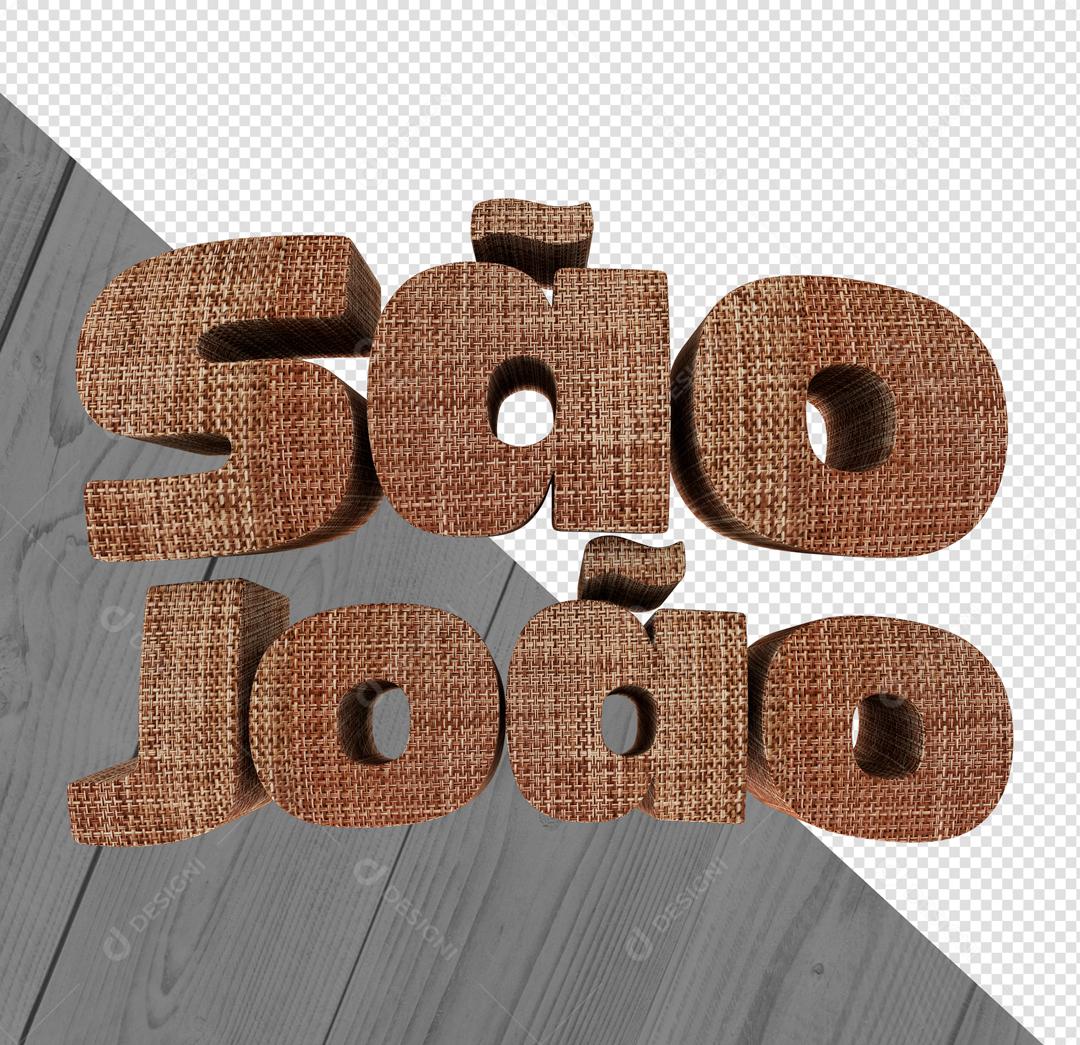 São João Texto 3D de Madeira Para Composição PSD