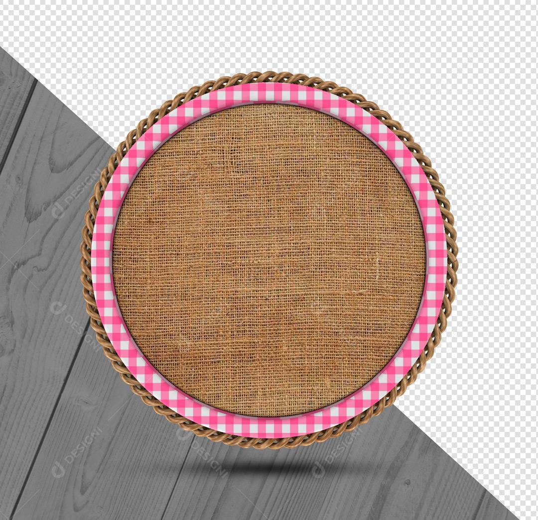 Elemento 3D Foram Circular De Madeira Com Tecido Xadrez De São João PSD