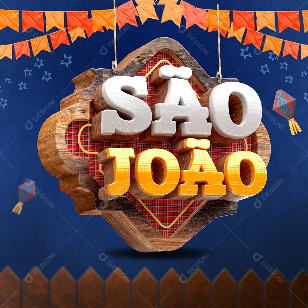 São João Selo 3D Branco e Amarelo Para Composição PSD