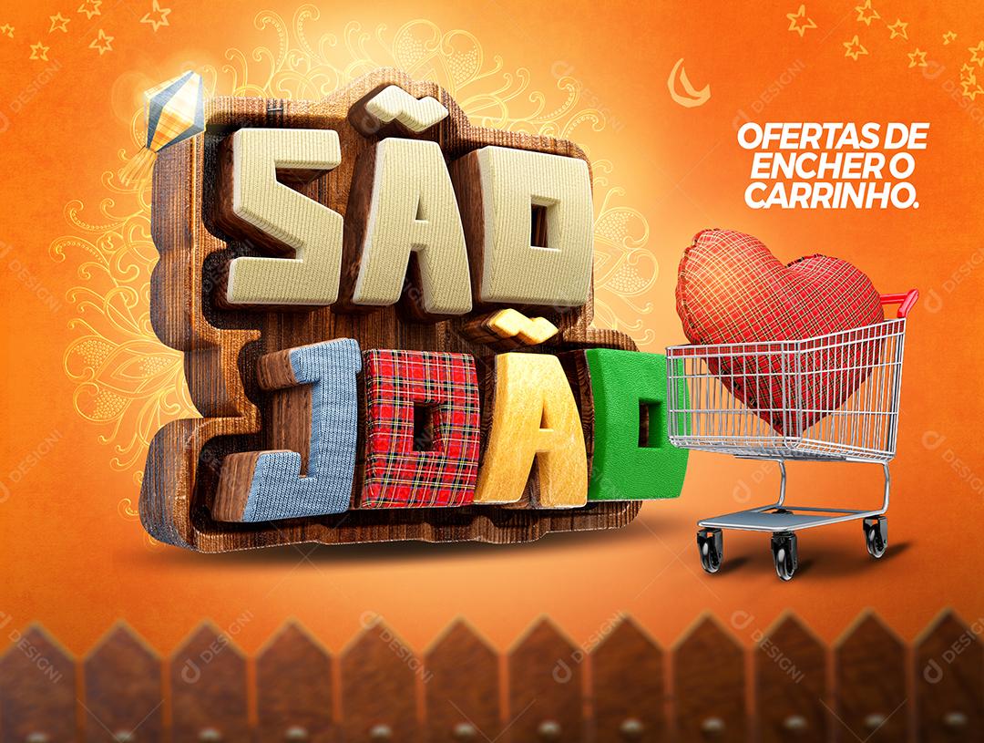 São João Selo 3D com Carrinho de compras Para Composição PSD