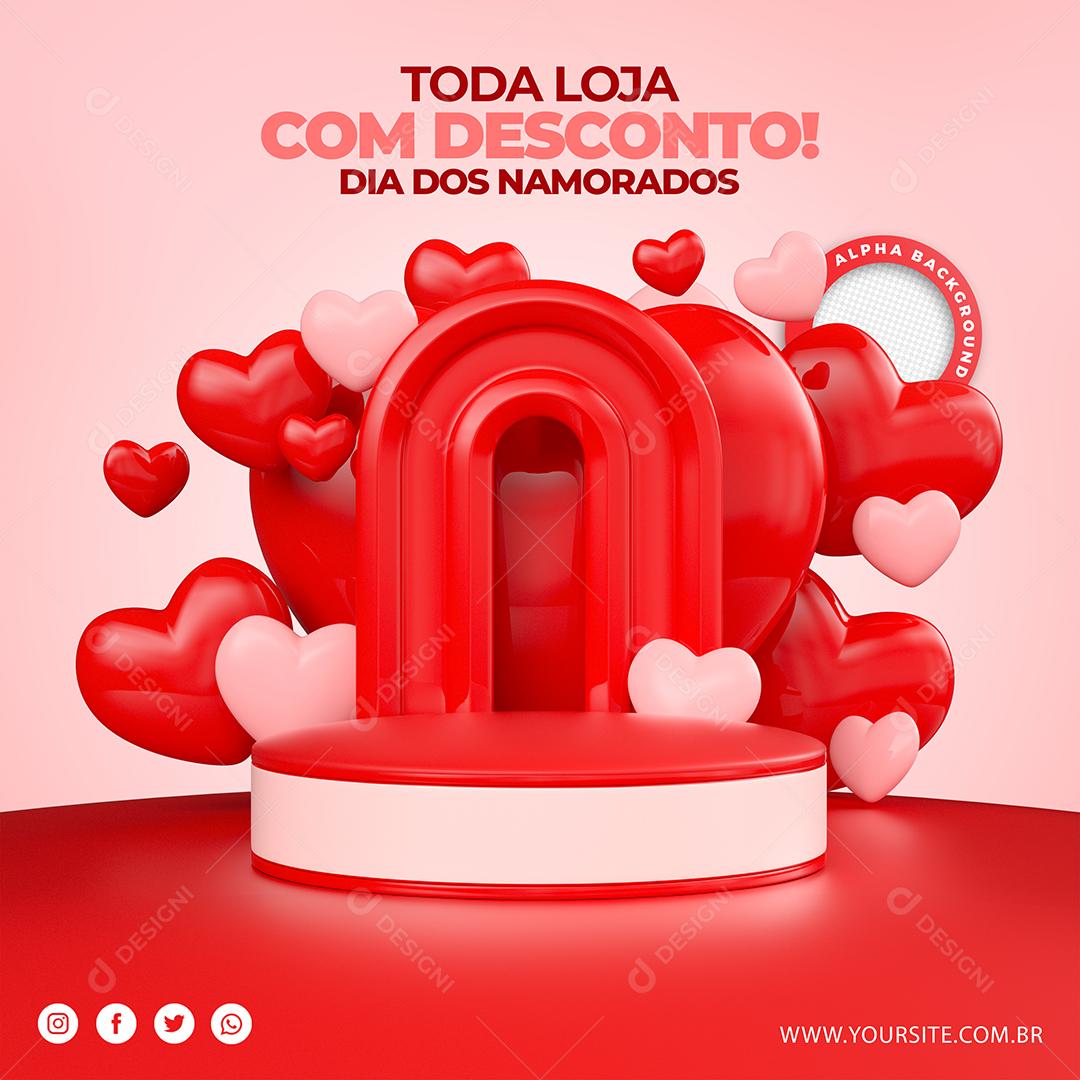 Podium dos Elemento 3D Dia dos Namorados para Composição PSD
