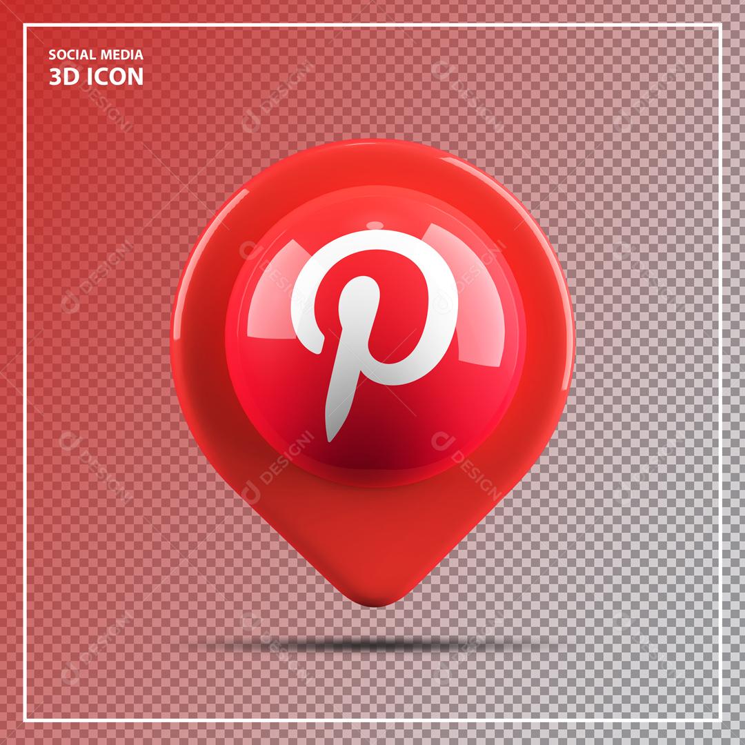 Ícone 3D de Localização do Pinterest para Composição PSD