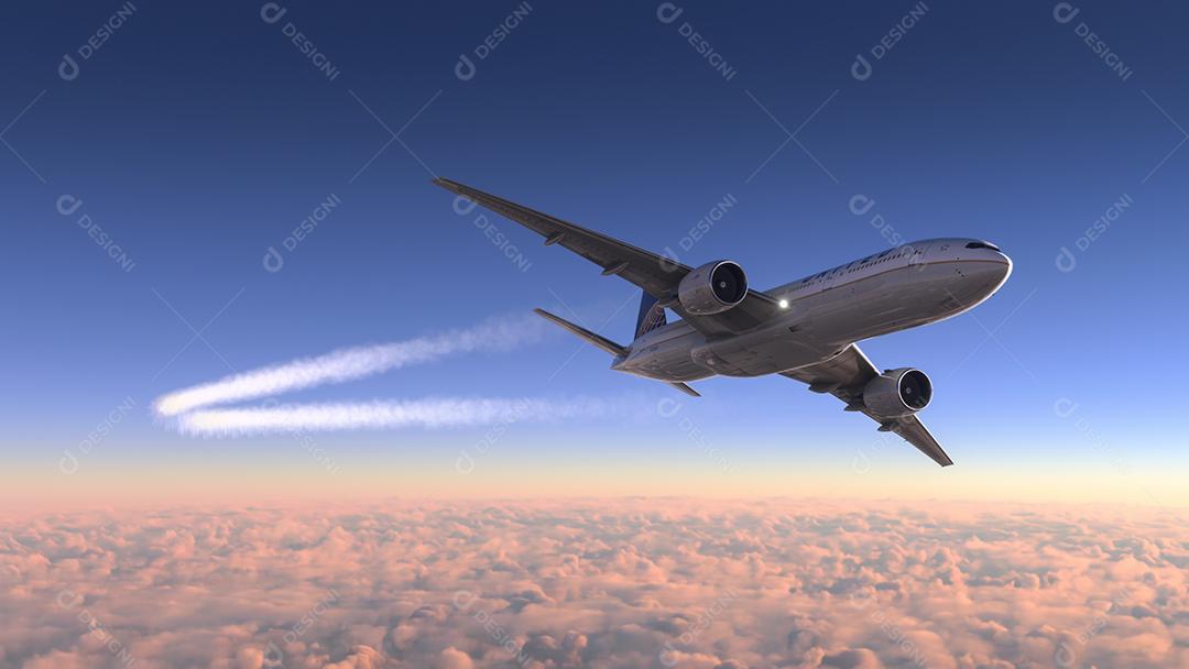 Boeing 777 200ER United Airlines voando sobre as nuvens, 6 de junho de 2022, São Paulo, Brasil.