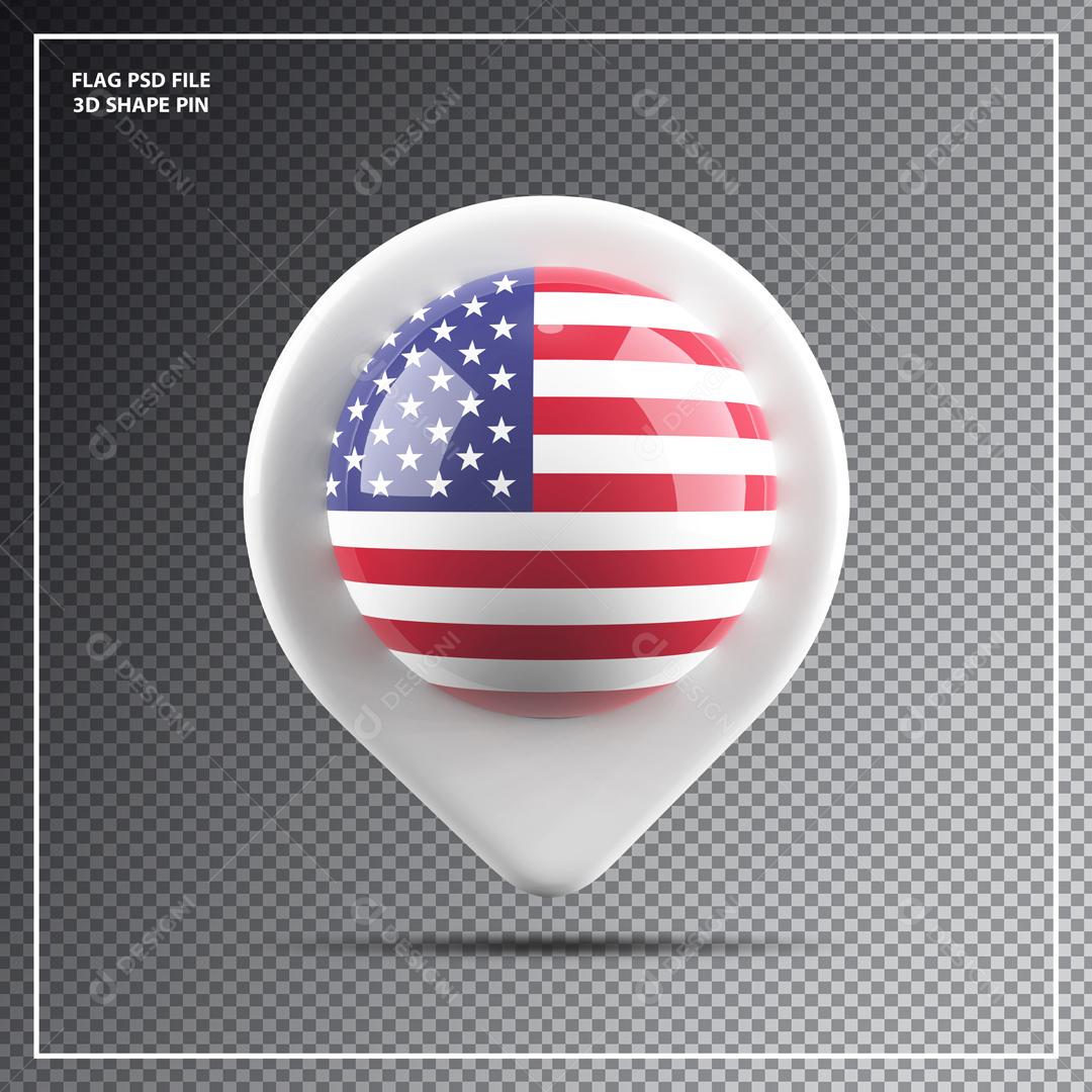 Ícone 3D de Localização dos Estados Unidos para Composição PSD