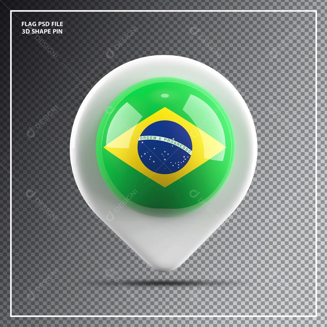 Ícone 3D de Localização do Brasil para Composição PSD