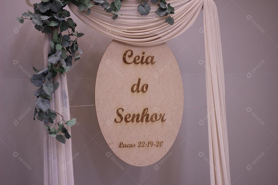 Placa escrita ceia do senhor igrejas vinho pão