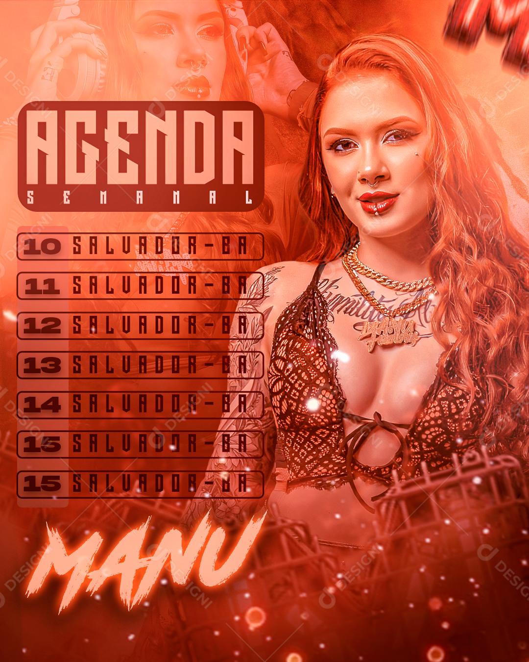 Flyer Show Eventos Agenda Semanal Dj Manu Funny Social Media PSD Editável