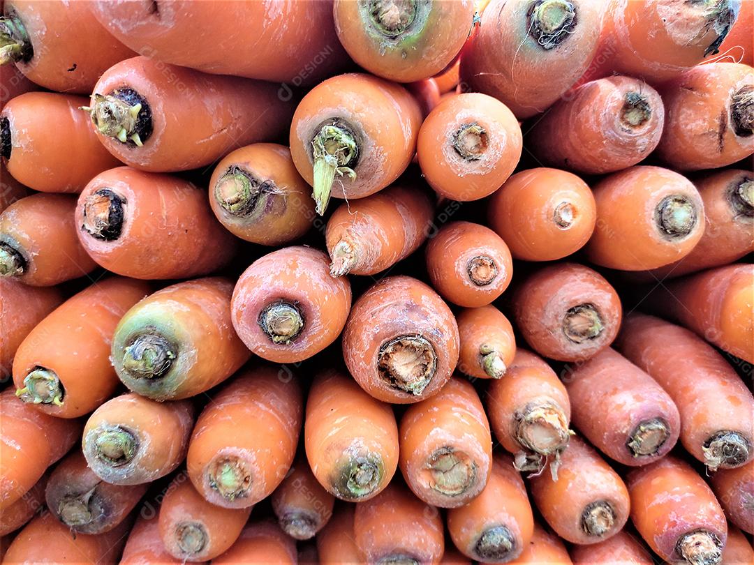 Verduras cenouras sobre pratileiras de mercado supermercado