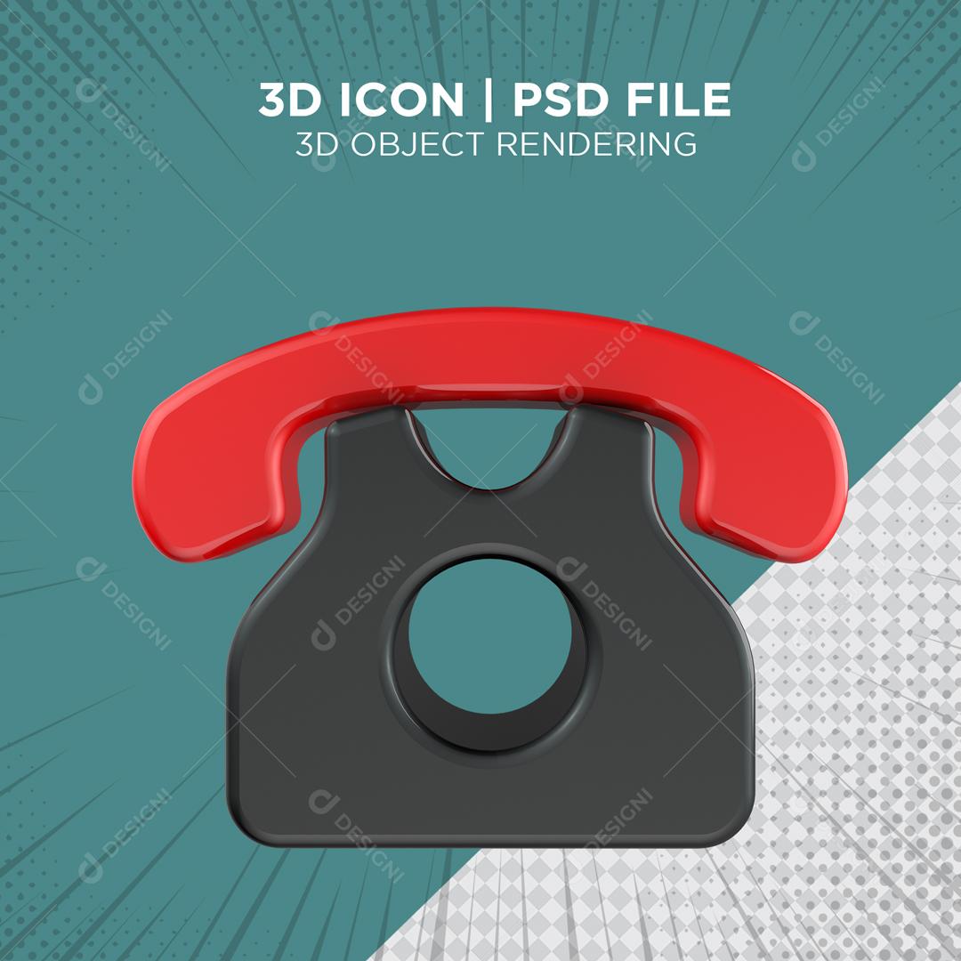 Ícone 3D Telefone Preto e Vermelho Para Composição PSD