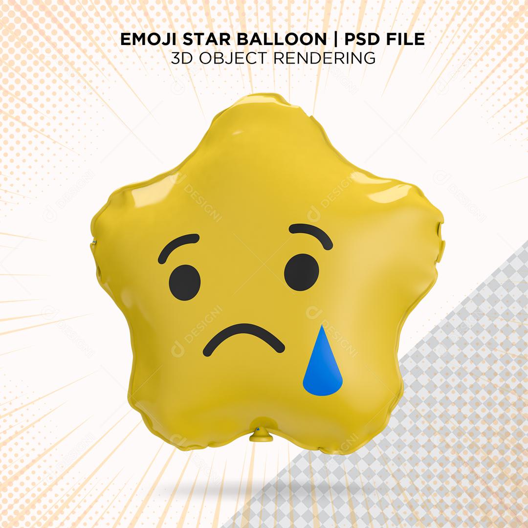 Balão de Emoji Triste Elemento 3D para Composição PSD