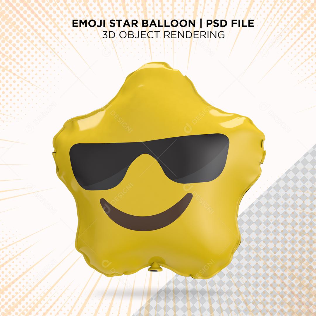 Balão de Emoji Sorrindo e de Óculo Elemento 3D para Composição PSD