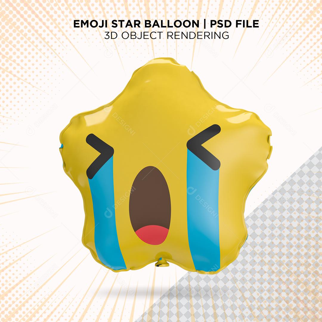 Balão de Emoji Chorando Elemento 3D para Composição PSD