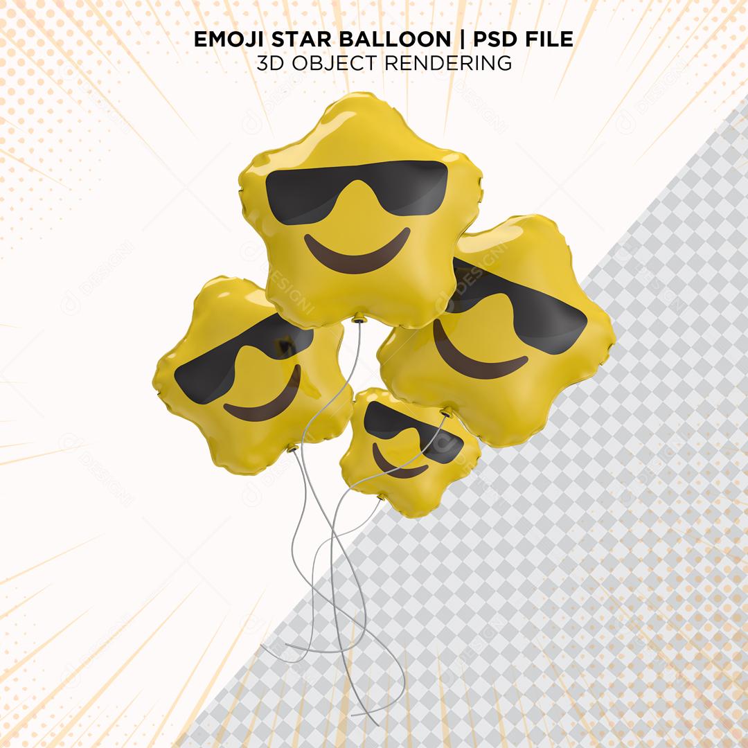 Balões de Emoji Feliz e Usando Óculos Elemento 3D Para Composição PSD