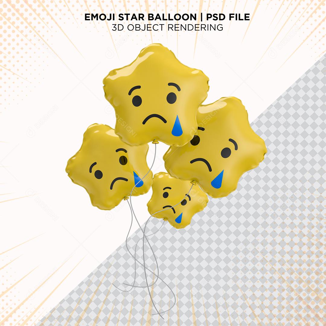 Balões de Emoji Triste Elemento 3D Para Composição PSD
