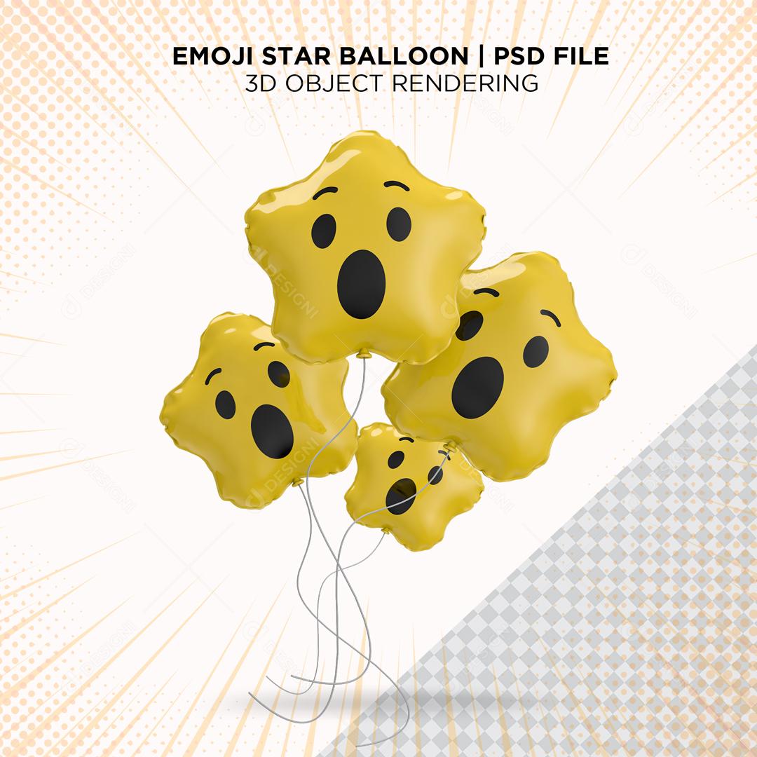 Balões de Emoji Surpresa Elemento 3D Para Composição PSD