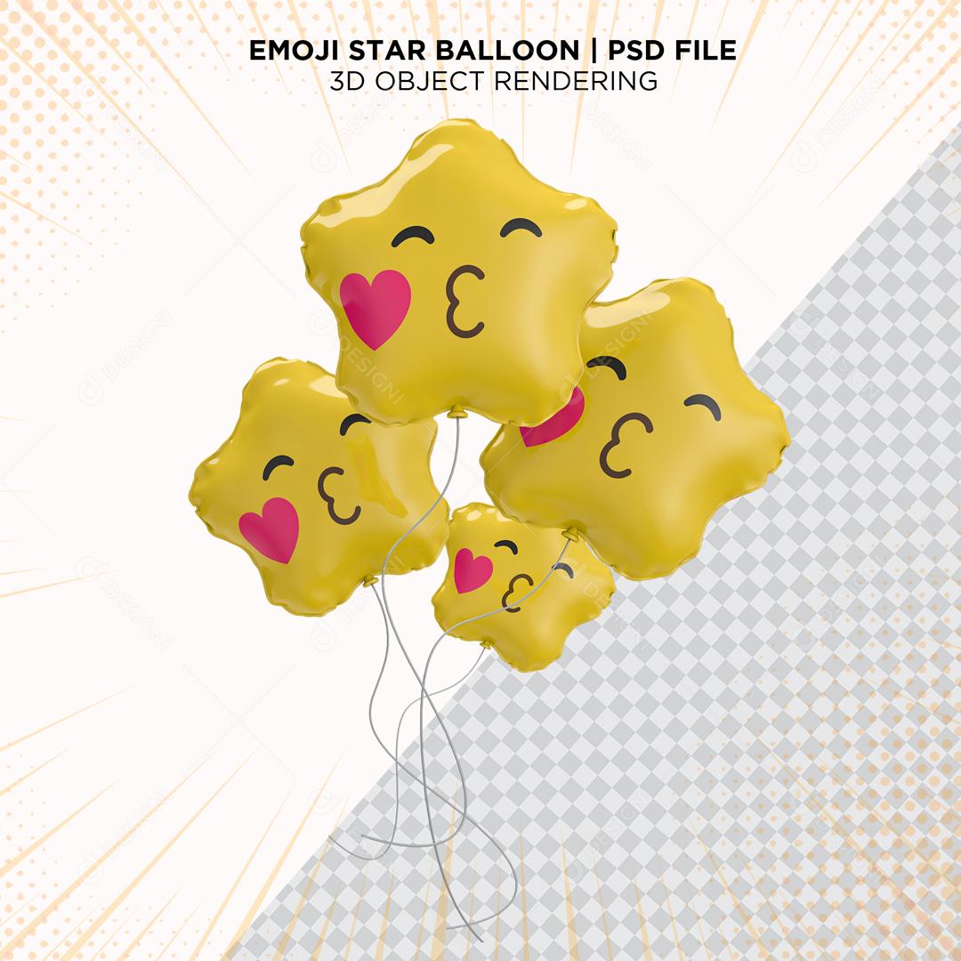 Balões de Emoji Beijo com Coração Elemento 3D Para Composição PSD