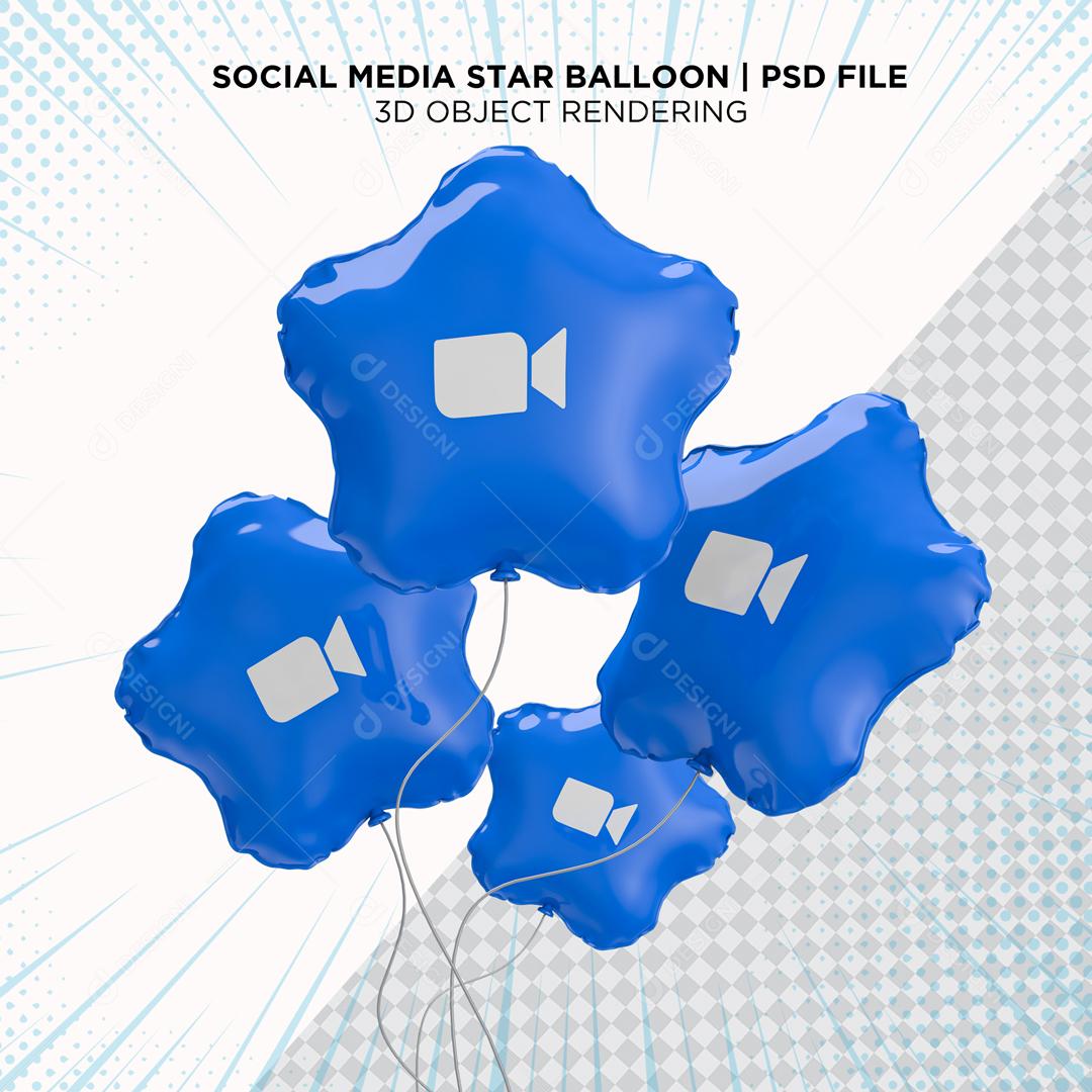 Balões de Vídeo Azul Elemento 3D Para Composição PSD