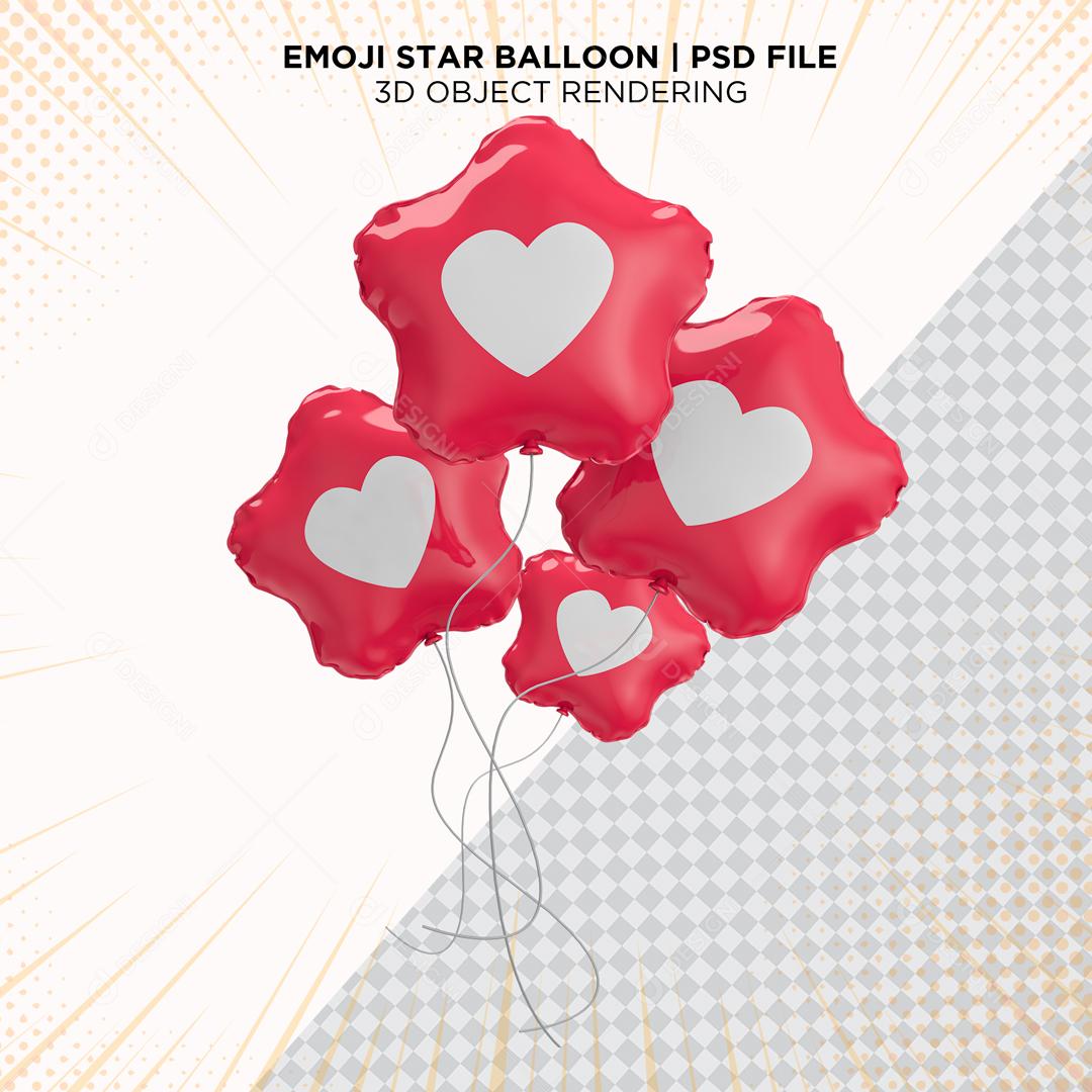 Balões de Like de Coração Elemento 3D Para Composição PSD