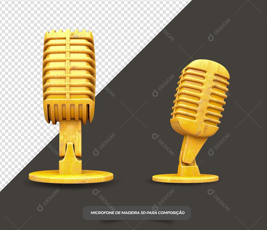 Elemento 3D Microfones Dourado Para Composição PSD