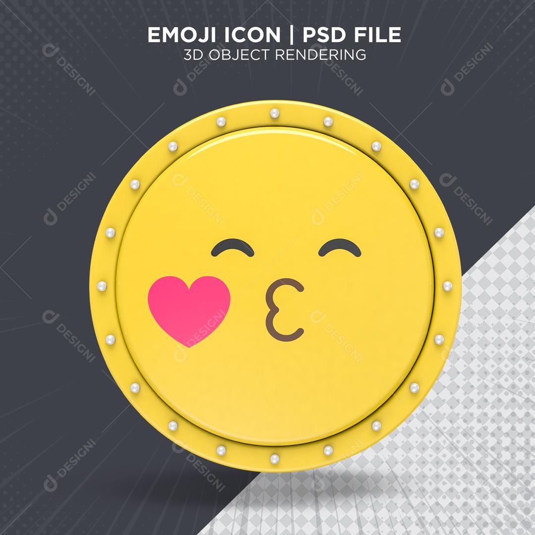 Emoji Beijo com Coração Elemento 3D Para Composição PSD