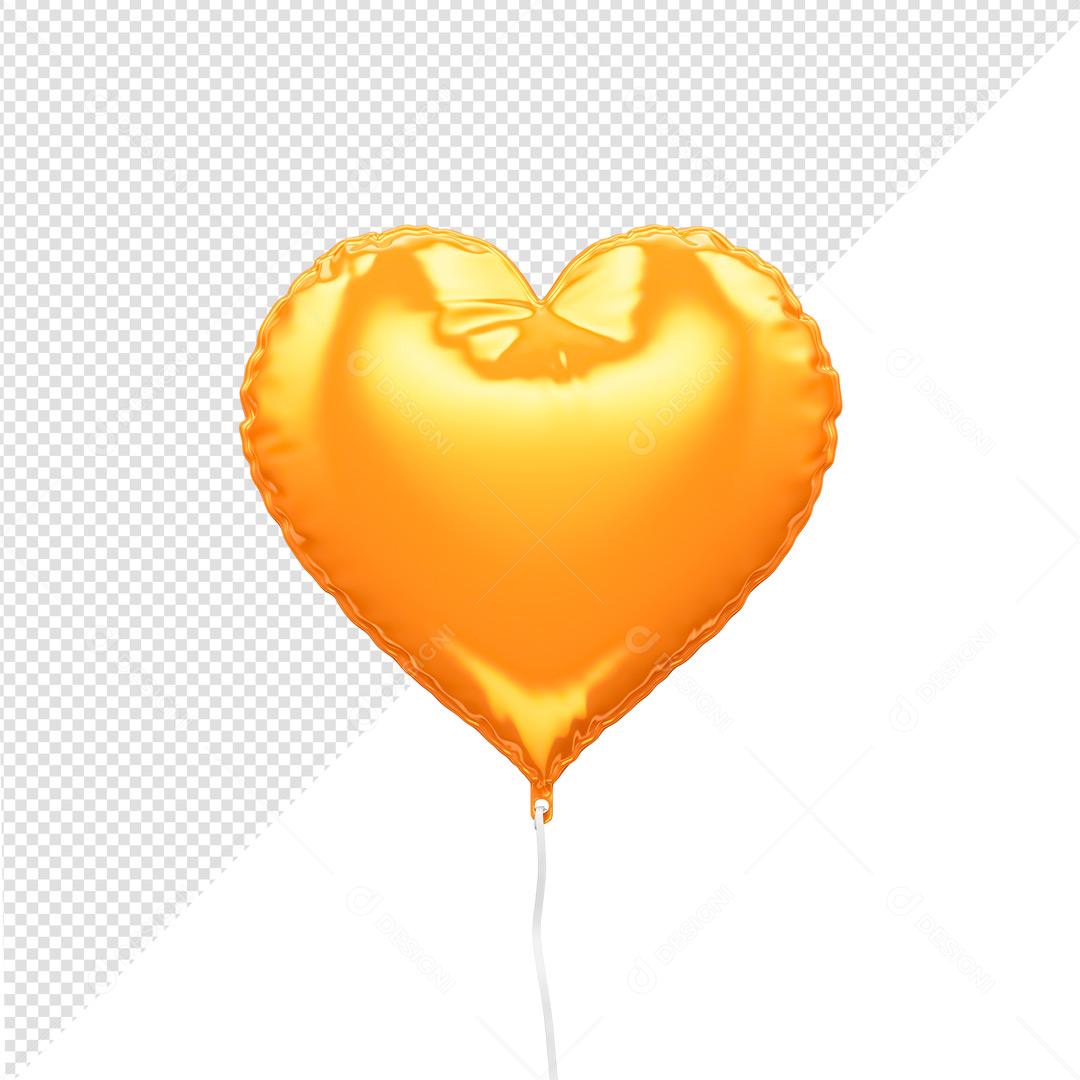 Balão 3D Forma De Coração amarelo PSD