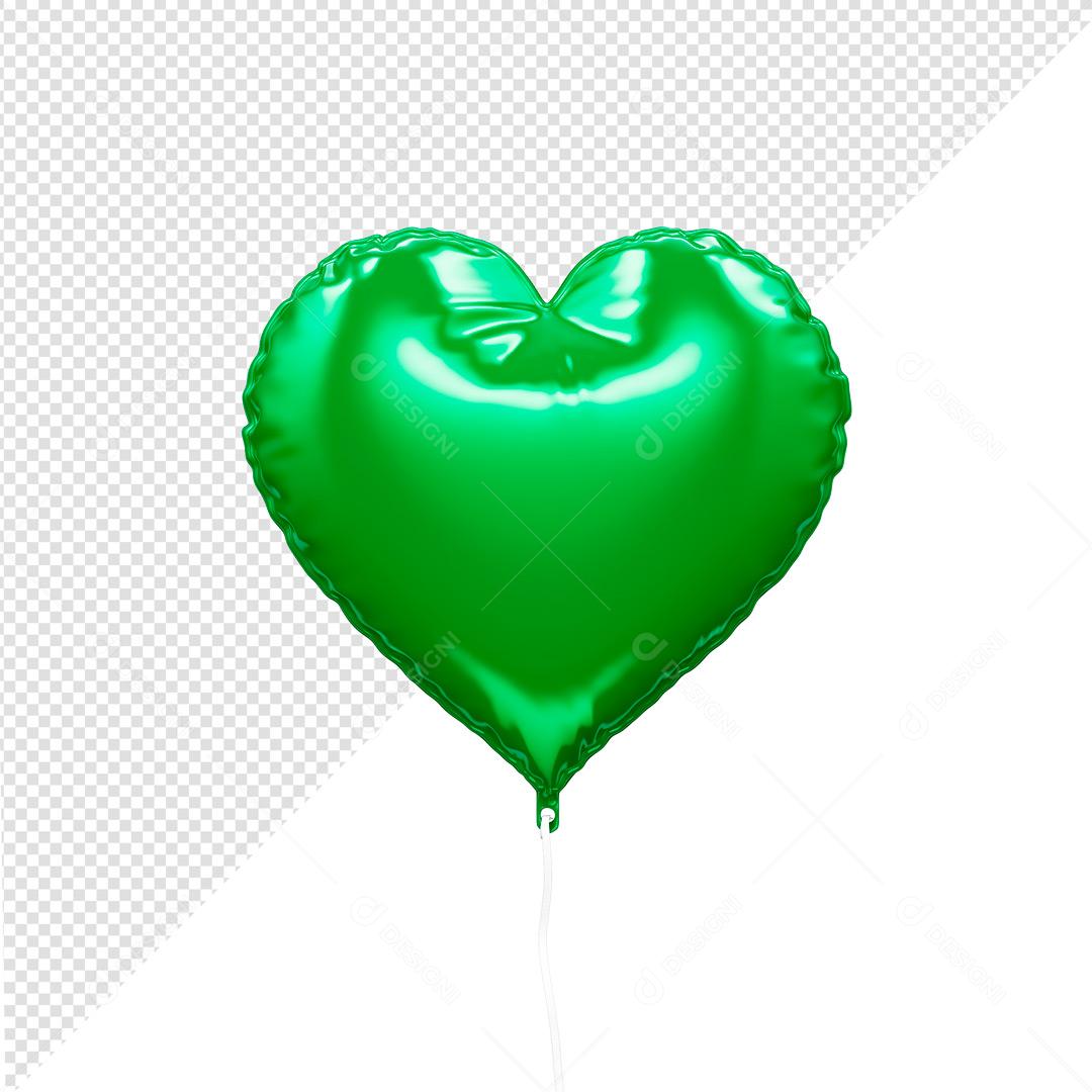 Balão 3D Forma De Coração verde PSD