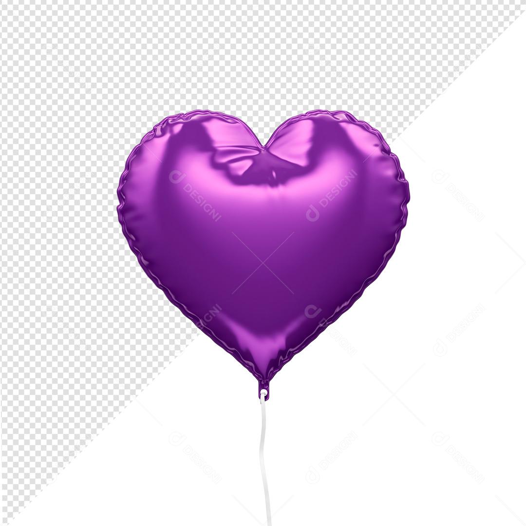 Balão 3D Forma De Coração roxo PSD