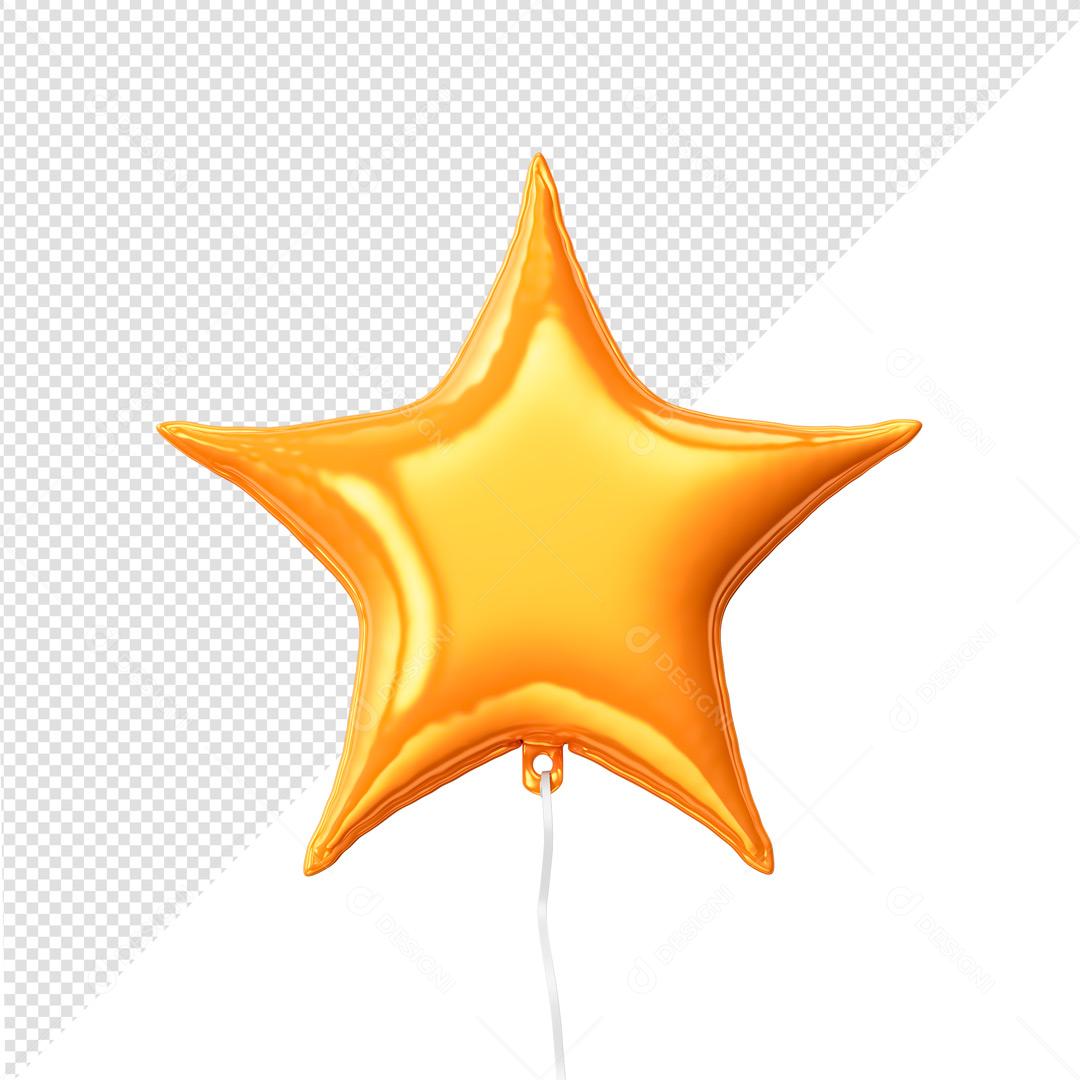 Balão 3D Formato De Estrela Amarelo PSD