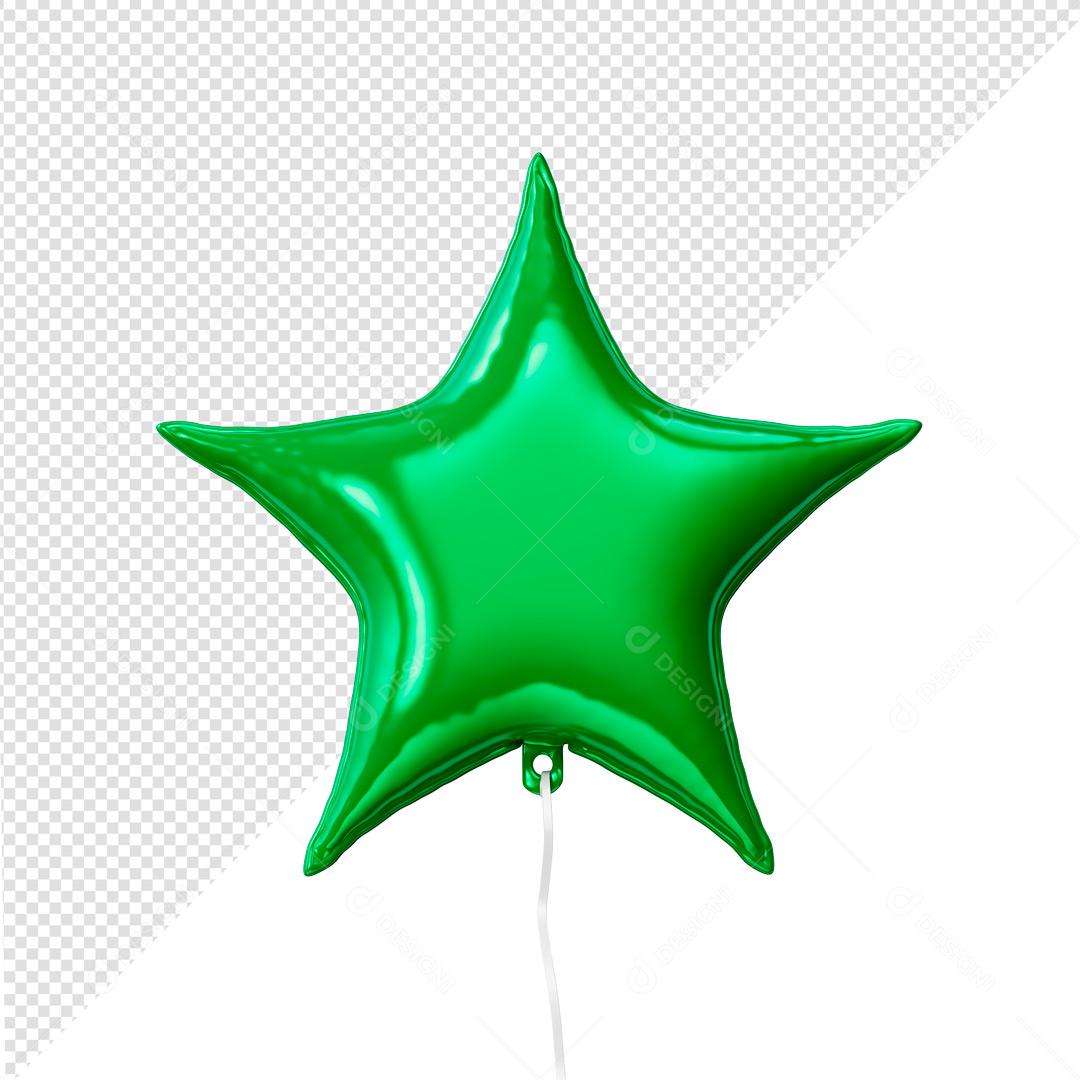 Balão 3D Formato De Estrela Verde PSD