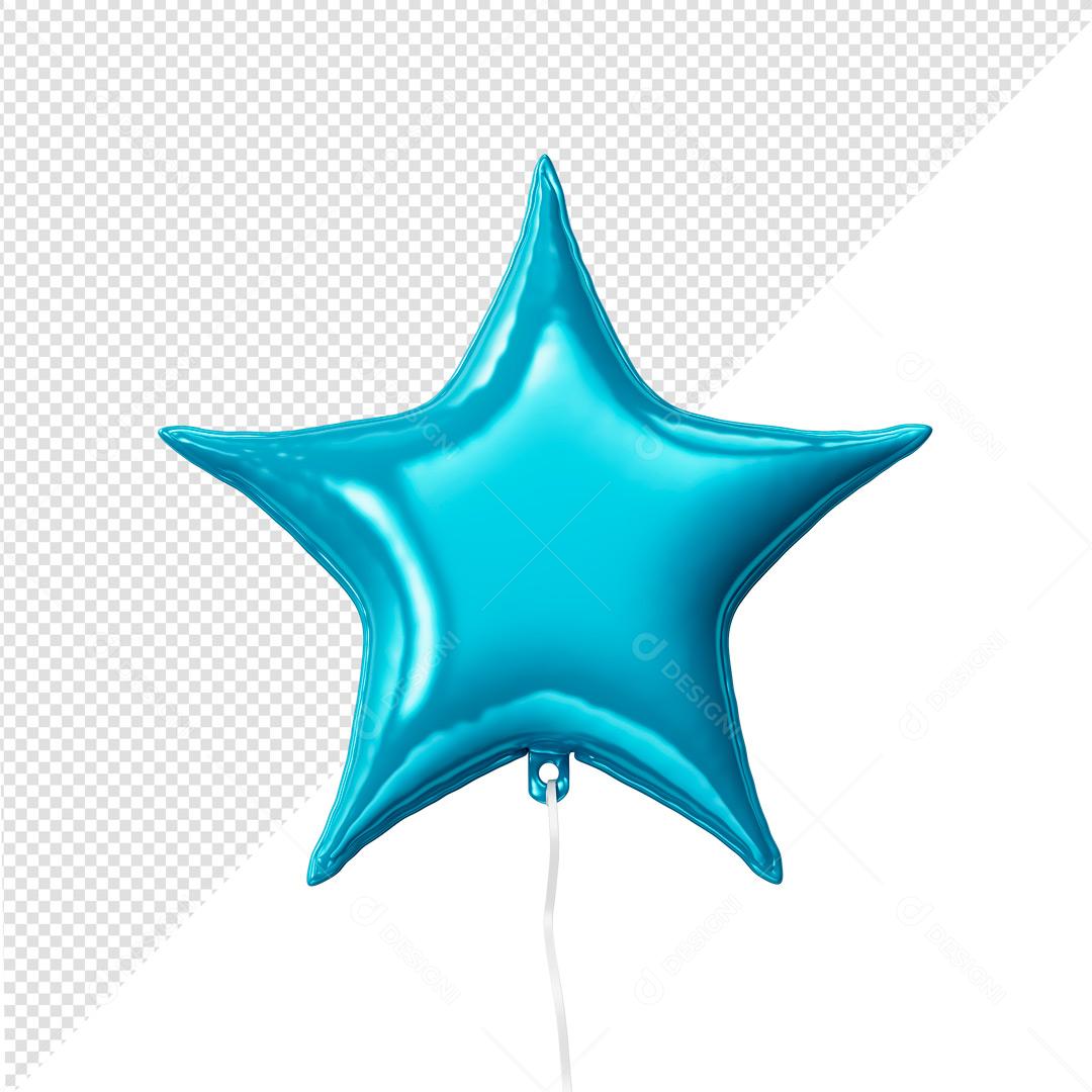 Balão 3D Formato De Estrela Azul PSD