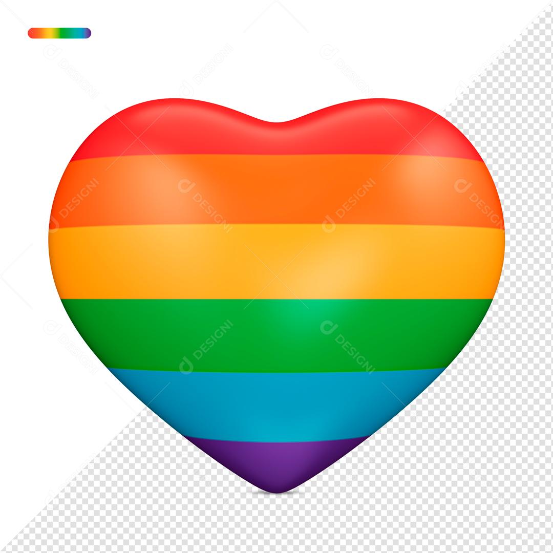 Elemento 3D Forma Coração Com Cores LGBT PSD