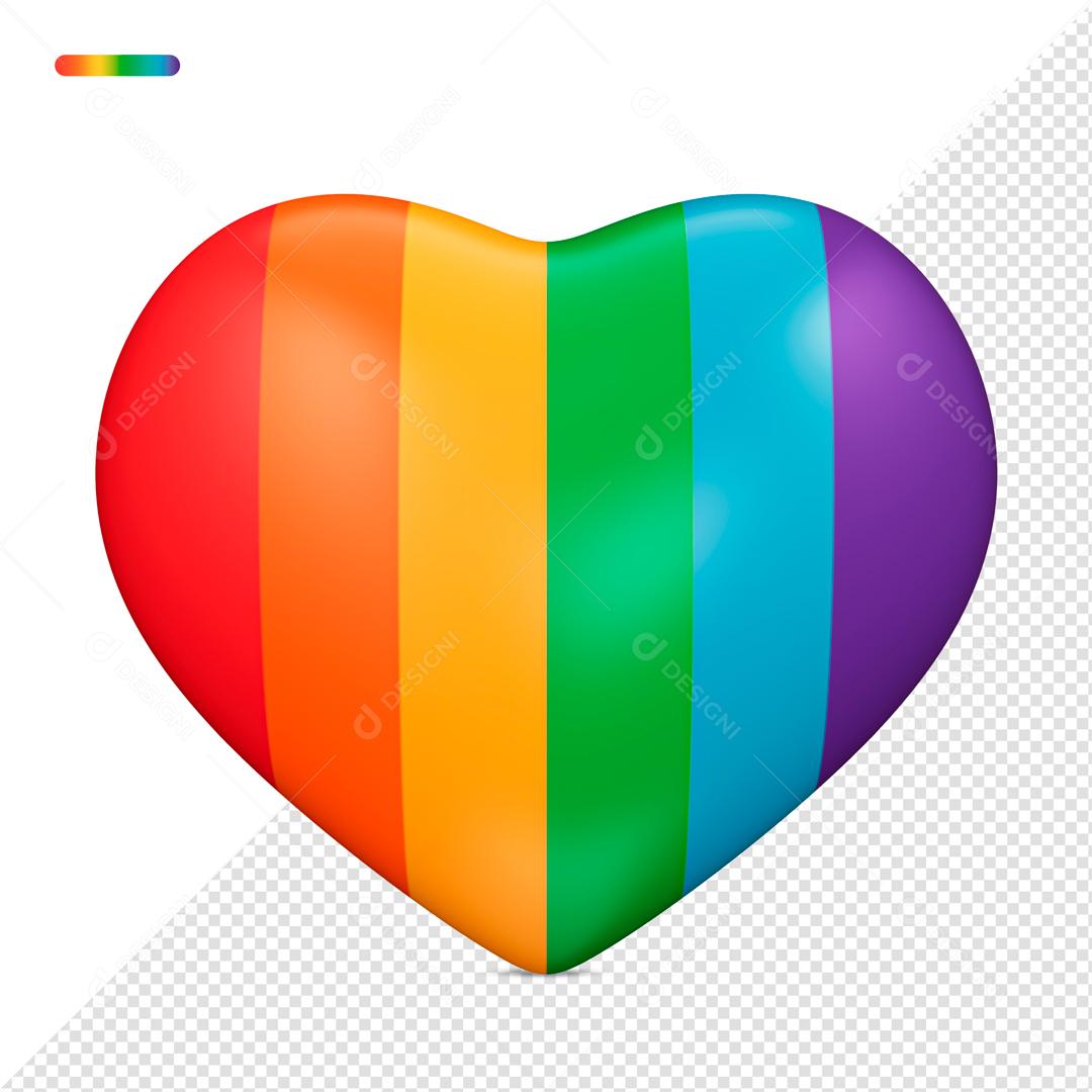 Elemento 3D Forma Coração Com Cores LGBT PSD