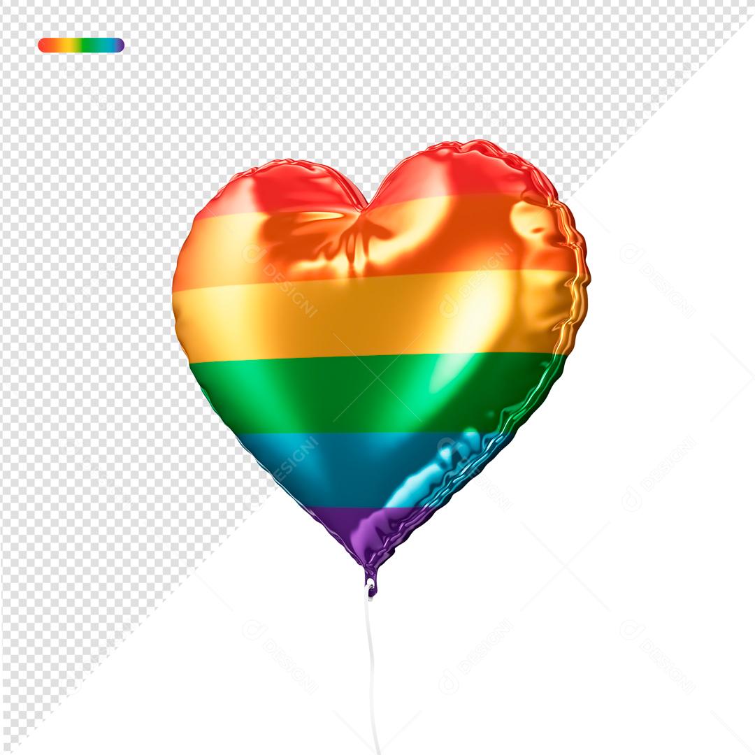 Elemento 3D Balão Coração Com Cores LGBT PSD