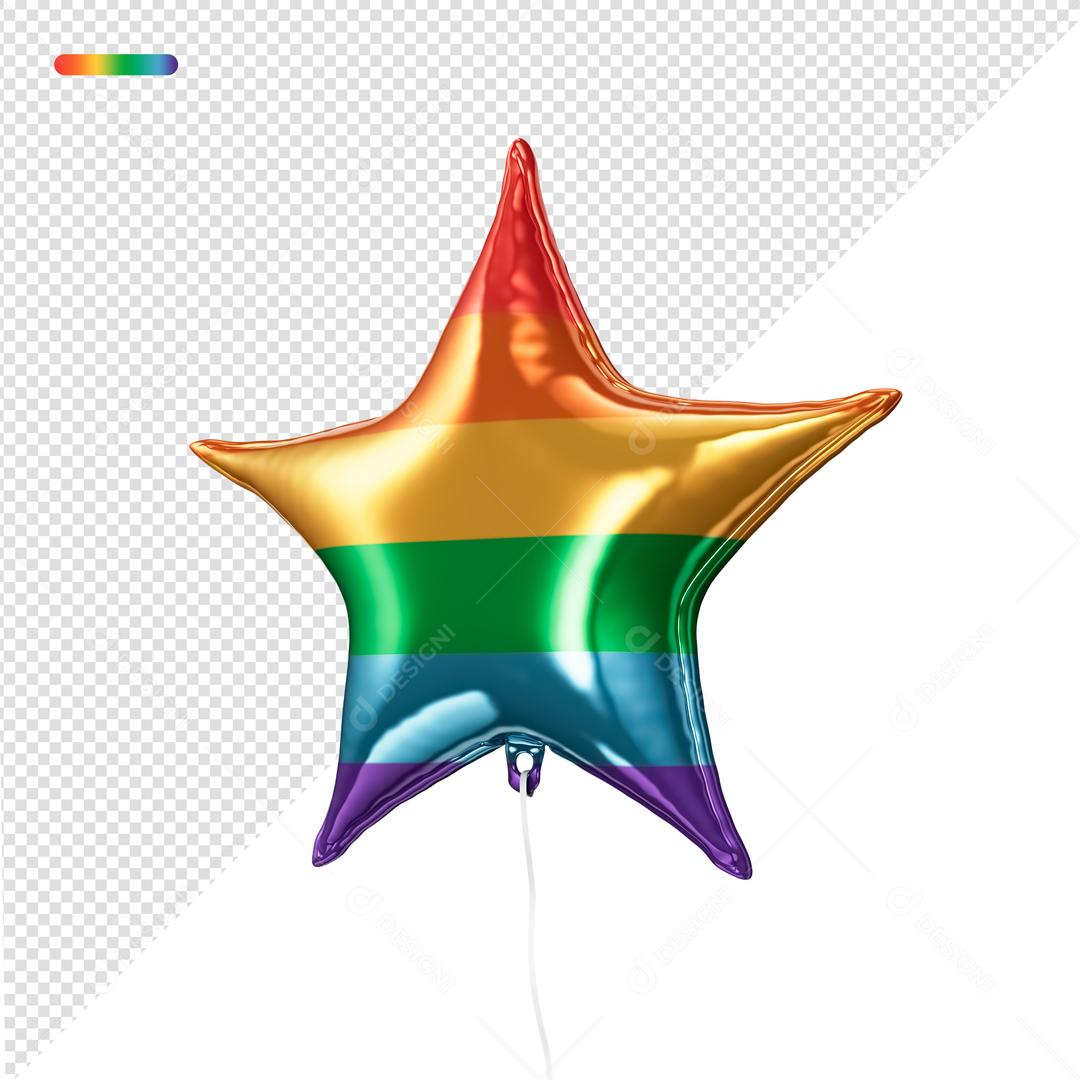 Elemento 3D Balão Estrelas Com Cores LGBT PSD