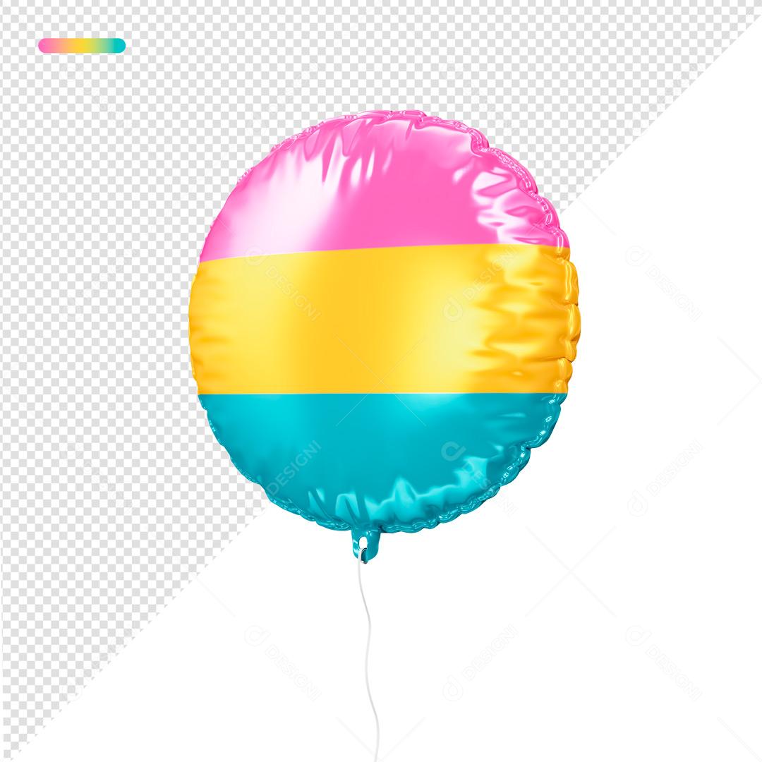Elemento 3D Balão Circulo Amarelo Roxo e Azul PSD