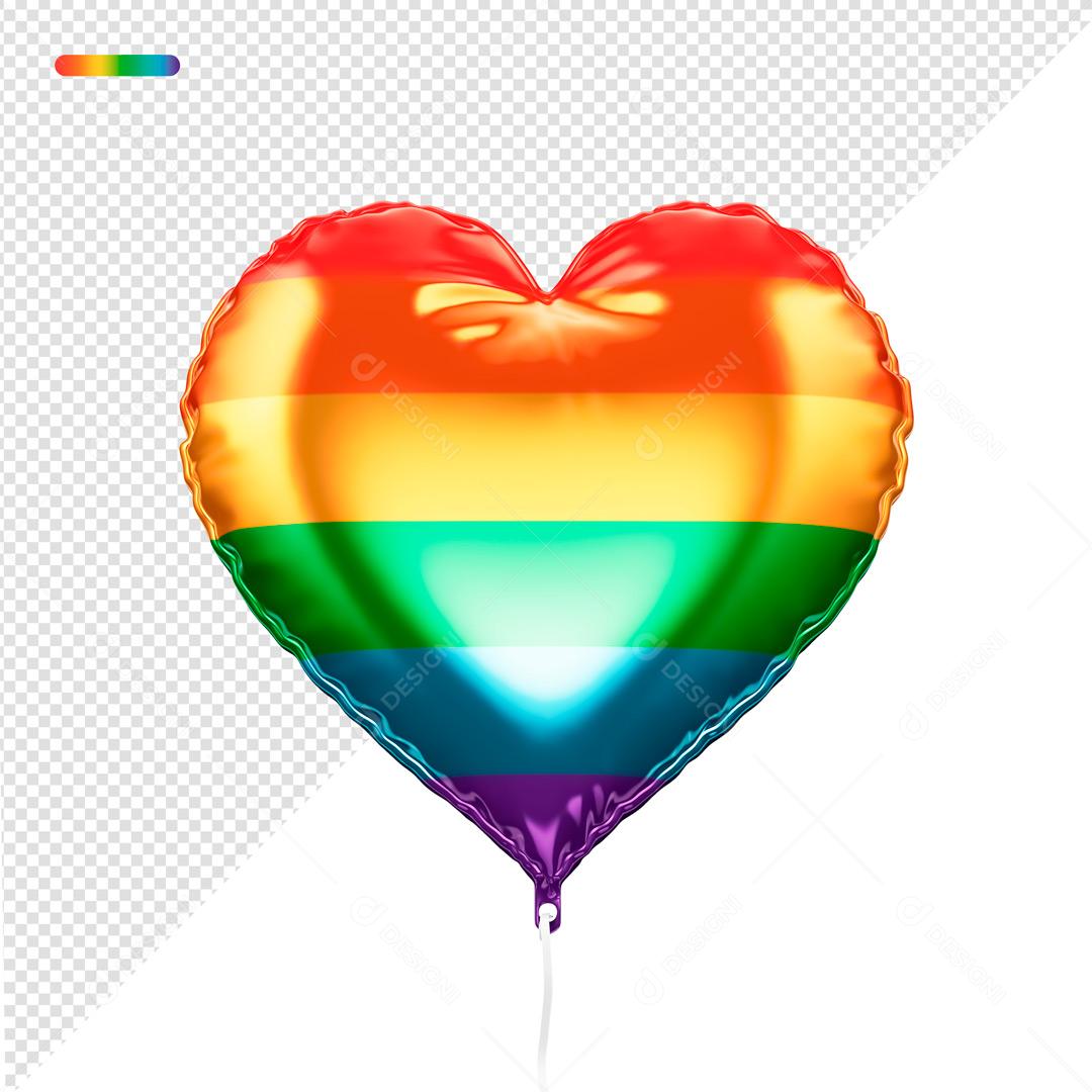 Elemento 3D Balão Forma De Coração com cores LGBT lgbt PSD