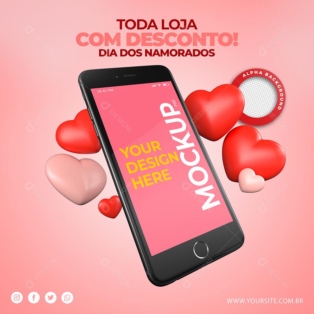 Mockup Dia dos Namorados Corações PSD Editável