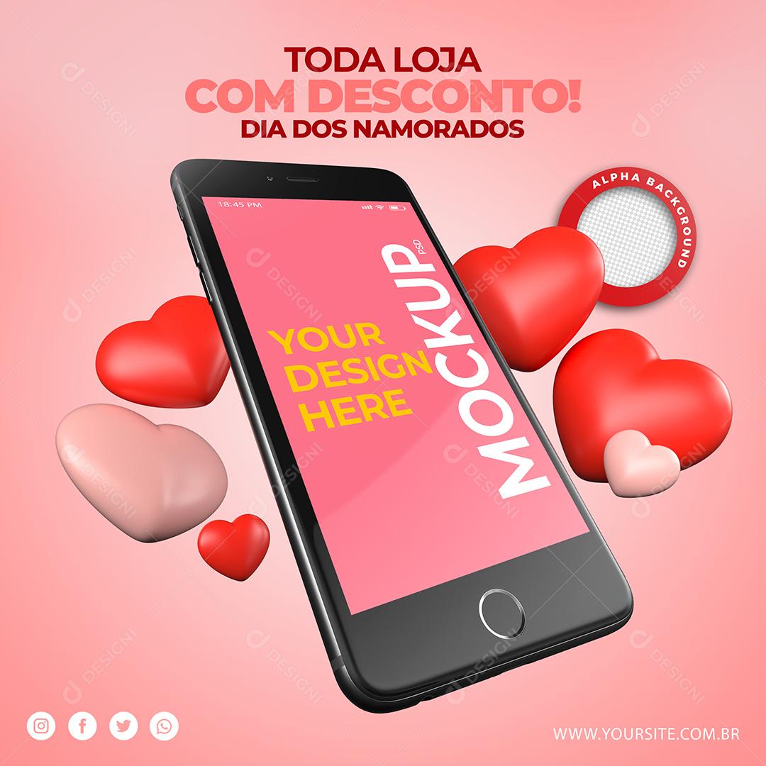 Mockup Dia dos Namorados Corações PSD Editável